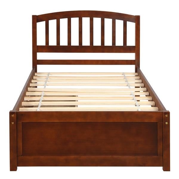 Twin Platform Storage Bed Wood Bed Frame with Two Drawers and Headboard, Walnut