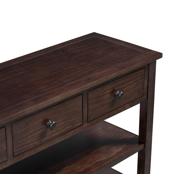 Retro Design Console Table with Two Open Shelves, Pine Solid Wood Frame and Legs for Living Room (Espresso)