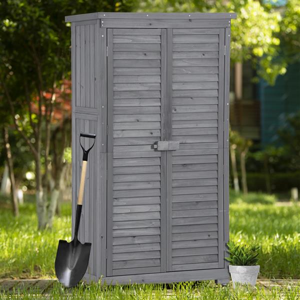 Wooden Garden Shed 3-tier Patio Storage Cabinet Outdoor Organizer Wooden Lockers with Fir Wood (Gray Wood Color -Shutter Design)