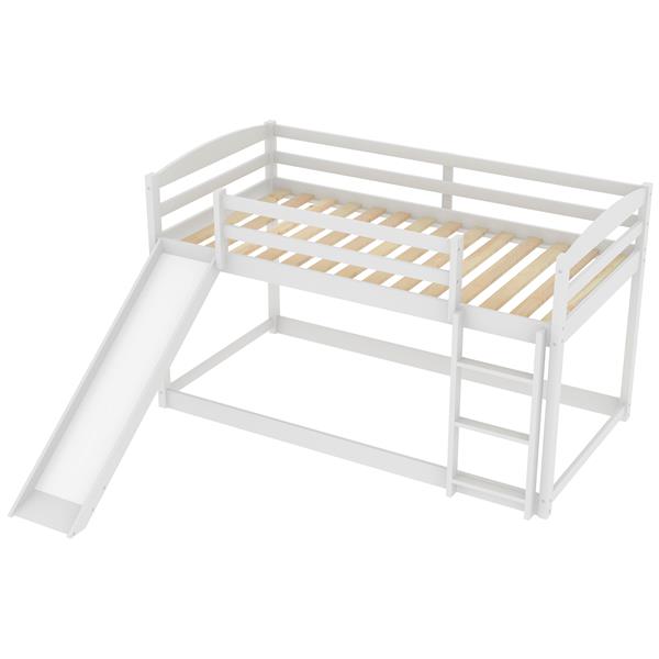 Twin over Twin Bunk Bed with Convertible Slide and Ladder , White