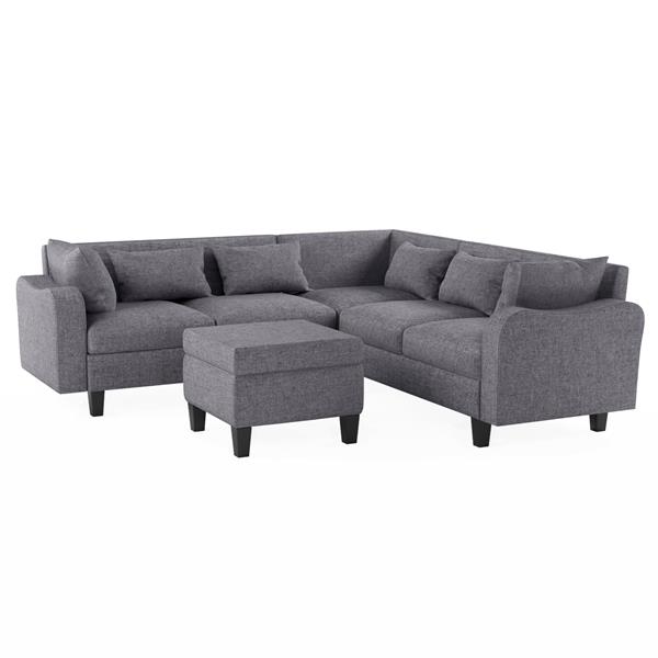 [New]87" Modern Sectional Sofa with coffee table,6-Seat Couch Set with Storage Ottoman,Various Combinations,L-Shape Indoor Furniture with Unique Armrests for Living Room,Apartment, 2 Colors(6 pillows)