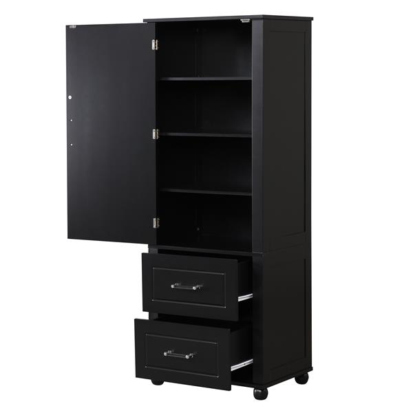 Tall Bathroom Storage Cabinet, Freestanding Storage Cabinet with Two Drawers and Adjustable Shelf, MDF Board with Painted Finish, Black