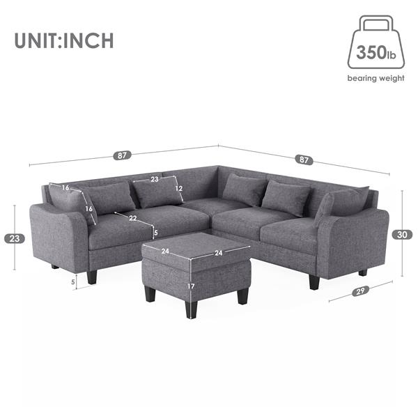 [New]87" Modern Sectional Sofa with coffee table,6-Seat Couch Set with Storage Ottoman,Various Combinations,L-Shape Indoor Furniture with Unique Armrests for Living Room,Apartment, 2 Colors(6 pillows)