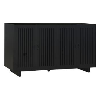 Modern Style Sideboard with Superior Storage Space, Hollow Door Design and 2 Adjustable Shelves for Living Room and Dining Room (Black)