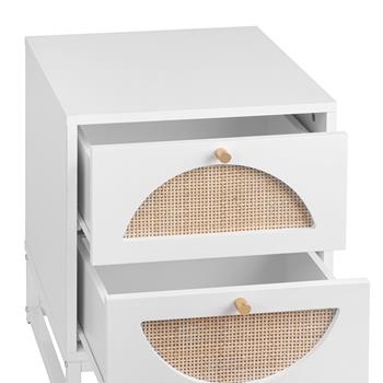 2 Drawer Nightstand Set of 2, White, Natural Rattan, Display Rack for Bedroom and Living Room