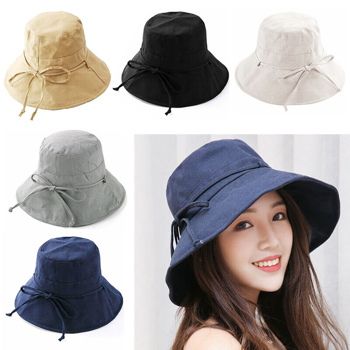 Women Wide Brim Bucket Hat Fisherman Beach Summer Foldable Sun UV-Protection Cap
