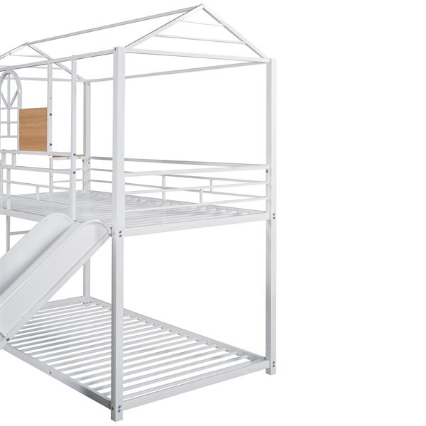 Twin Over Twin Metal Bunk Bed ,Metal Housebed With Slide,Three Colors Available.(White with White  Slide)