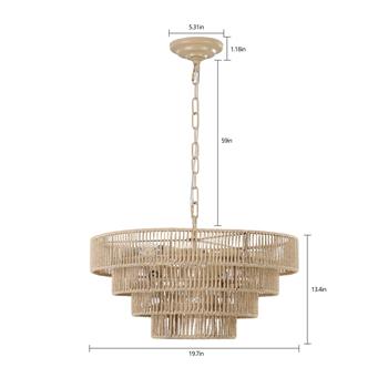 Bohemian style Woven Pendant Light 19.7 Inch Rattan Ligh Large Rattan Pendant Light with 4-Tier Rattan Chandelier--Wood