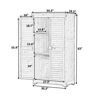 Wooden Garden Shed 3-tier Patio Storage Cabinet Outdoor Organizer Wooden Lockers with Fir Wood (Gray Wood Color -Shutter Design)