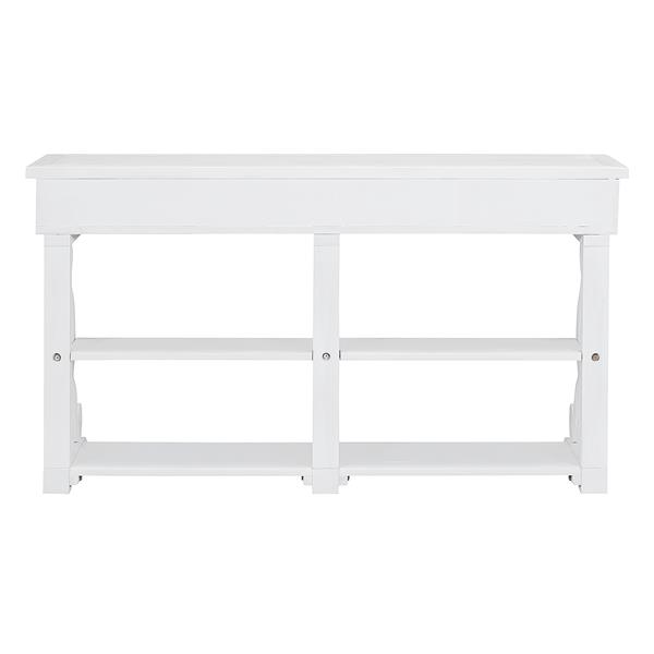 Retro Console Table/Sideboard with Ample Storage, Open Shelves and Drawers for Entrance, Dinning Room, Living Room (Antique White)