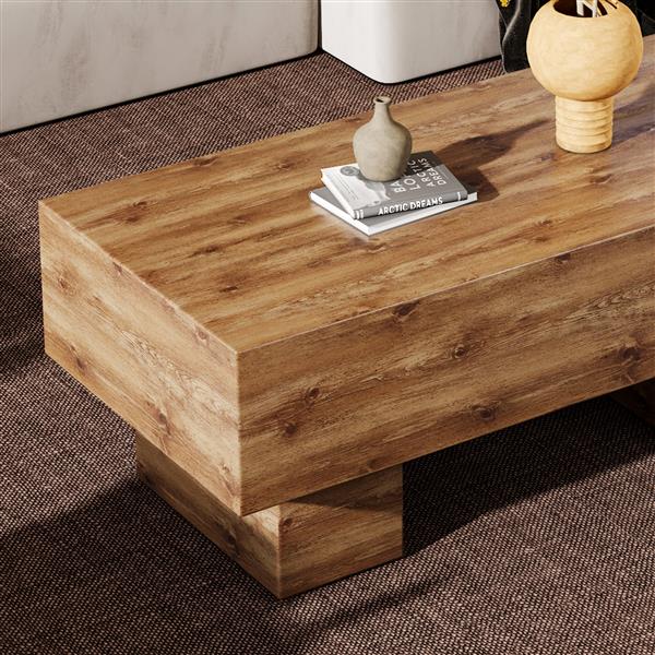 This modern rectangular coffee table features a stylish wood color, making it an ideal addition to any living room or apartment, and measures 43.3 "x 21.6" x 17.2 ".