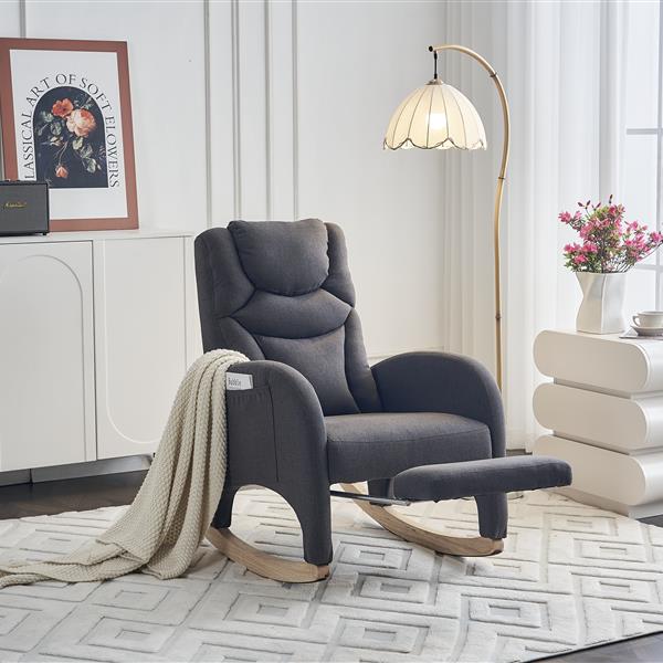 052-Cotton Linen Fabric Nursery Rocking Chair With Adjustable Footrest,Dark Gray