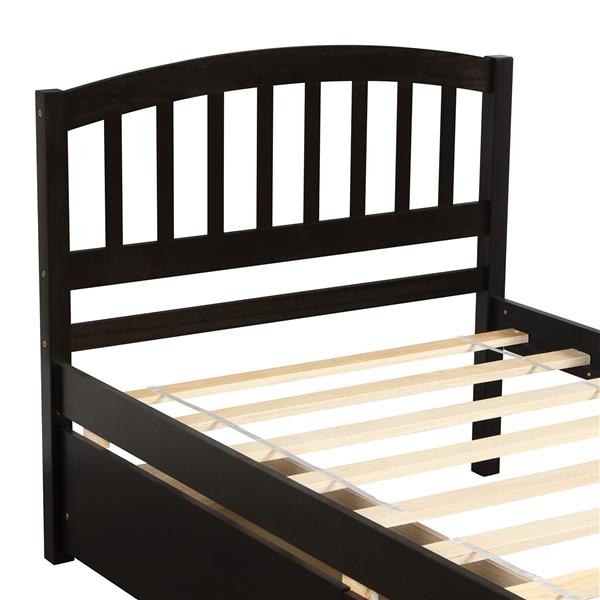 Twin Platform Storage Bed Wood Bed Frame with Two Drawers and Headboard, Espress