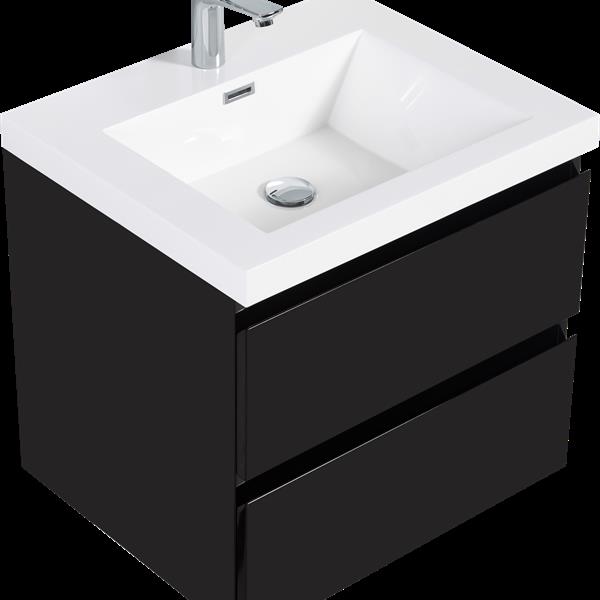 24" Floating Bathroom Vanity with Sink, Modern Wall-Mounted Bathroom Storage Vanity Cabinet with Resin Top Basin and Soft Close Drawers, Glossy Black 24V11-24GB