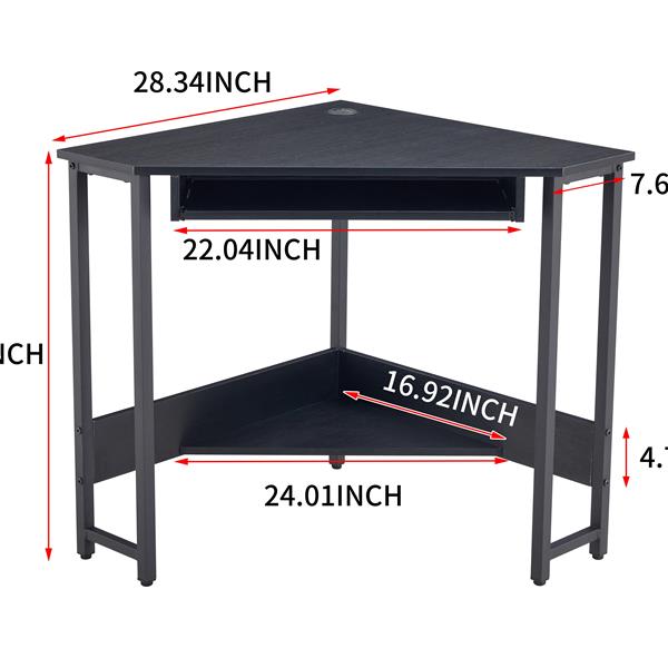 Triangle Computer Desk,Corner Desk With Smooth Keyboard Tray& Storage Shelves ,Compact Home Office,Small Desk With Sturdy Steel Frame As Workstation For Small Space,BLACK,28.34''L 24''W 30.11''H