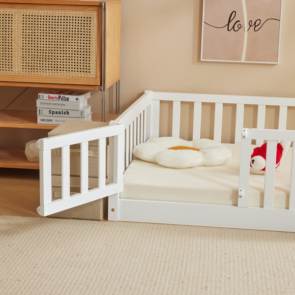 Fence Bed With Door With Boards White Painted Pine Twin Children's Bed