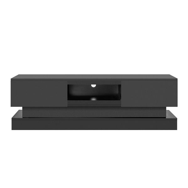 63inch BLACK morden TV Stand with LED Lights,high glossy front TV Cabinet,can be assembled in Lounge Room, Living Room or Bedroom,color:BLACK