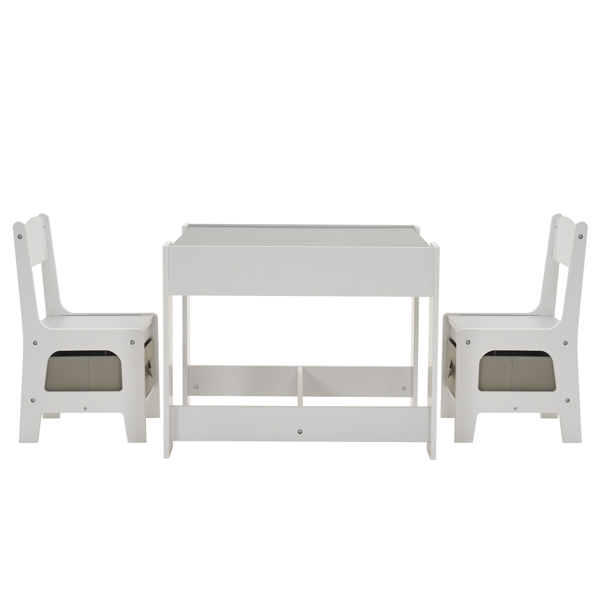 Children's Wooden Table And Chair Set With Two Storage Bags (One Table And Two Chairs) Grey And White