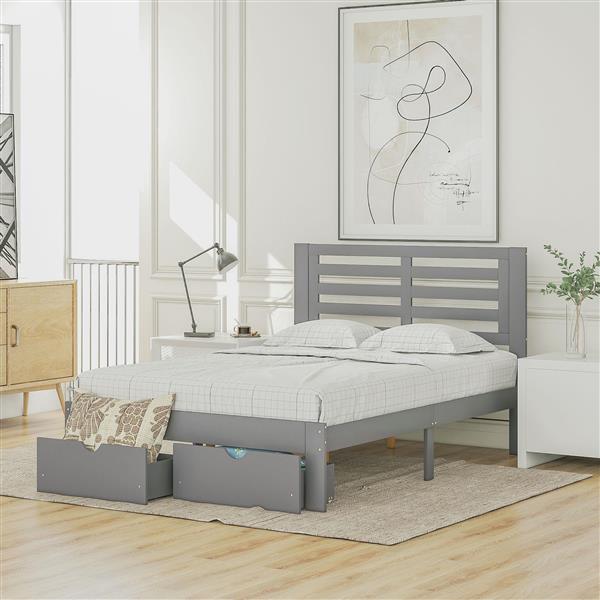 Full Size Platform Bed with Drawers, Gray