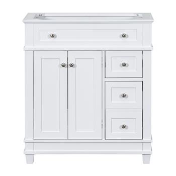 30\\" Bathroom Vanity Cabinet without Sink, Free Standing Vanity with 2 Drawers& Soft Closing Doors, Solid Wood Frame Bathroom Cabinet, White (NOT INCLUDE SINK)