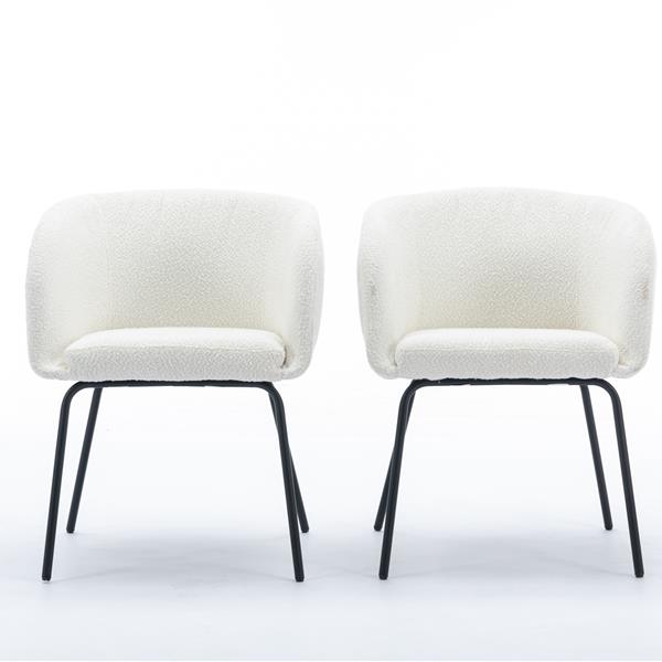 040-Set of 2 Boucle Fabric Dining Chairs With Black Metal Legs,Ivory