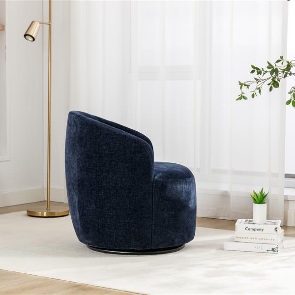 Chenille Fabric Swivel Armchair Barrel Chair With Black Powder Coating Metal Ring,Blue