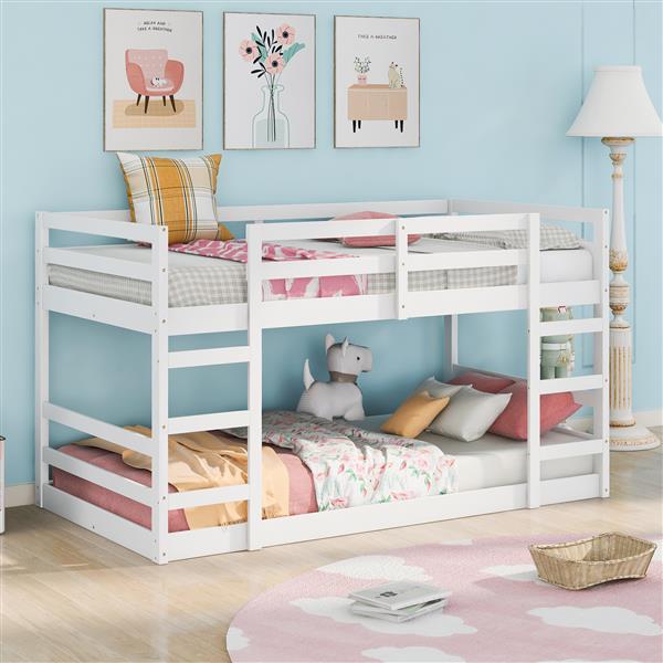 Twin Over Twin Bunk Bed with Ladder, White