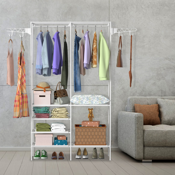 66.1x42.1x14.2in Perfect 4 layers of shelves Closet Organizing rack，weight capacity of the hanging rod and the fabric rack reaches up to 33lbs and 11lbs separately.（no shipments on weekends）