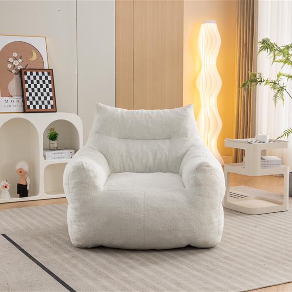 054-Large Size Teddy Fabric Bean Bag Chair Lazy Sofa Chair Sponge filling For Indoor,Ivory