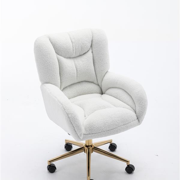 005-Teddy Fabric 360 Swivel Home Office Chair With Gold Metal Base And Universal Wheels,Ivory