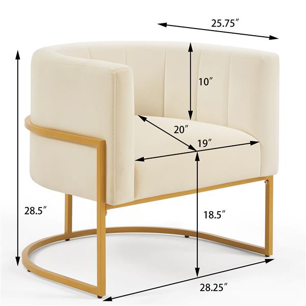 Upholstered Velvet Chair with Golden Metal Stand,Mid-Century  Living Room Leisure Chair with Curve Backrest  -Cream