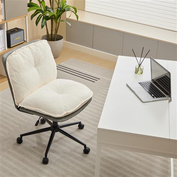 Oversize Seat Cirss Cross Chair with Wheels, Elegant Design Computer Chair, Adjustable Height 360° Rolling Swivel Home Office Chair for Small Space, Dressing Room, Living Room (GRAY+WHITE)