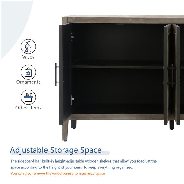 4 门木质斜纹餐柜 美式乡村复古旧式客厅餐厅门厅入口柜（棕色）-23