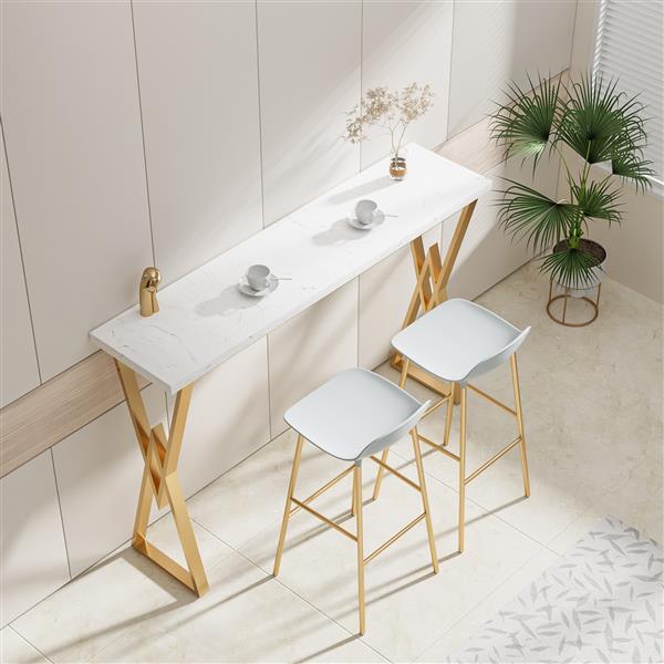 63" Modern White Kitchen Bar Height Dining Table Wood Breakfast Pub Table with Gold Base