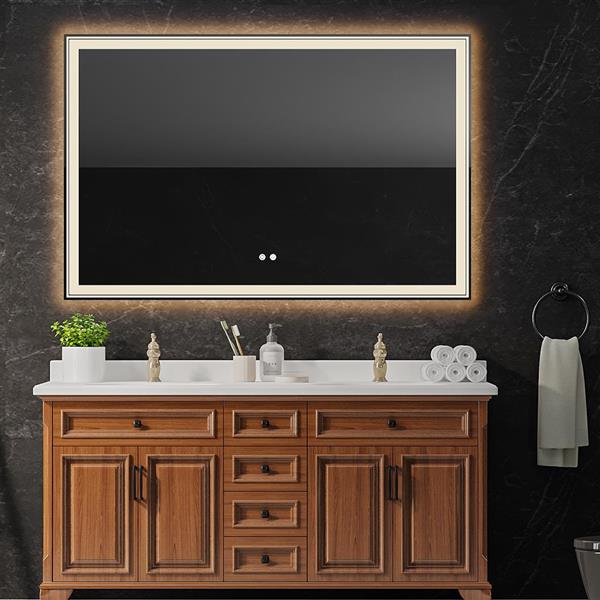 55×36 inch LED-Lit bathroom mirror, wall mounted anti-fog memory Large Adjustable Brightness front and back light Rectangular Vanity mirror