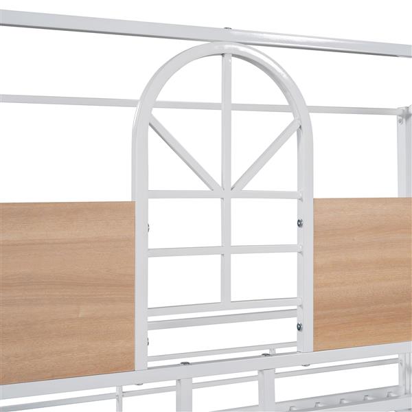 Twin Over Twin Metal Bunk Bed ,Metal Housebed With Slide,Three Colors Available.(White with White  Slide)