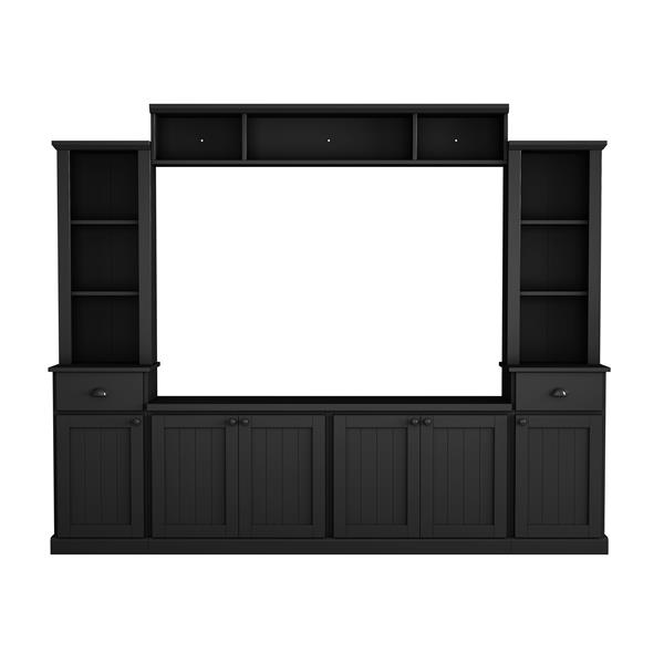 Minimalist Entertainment Wall Unit Set with Bridge for TVs Up to 75'', Ample Storage Space TV Stand with Adjustable Shelves, Modernist Large Media Console for Living Room, Black