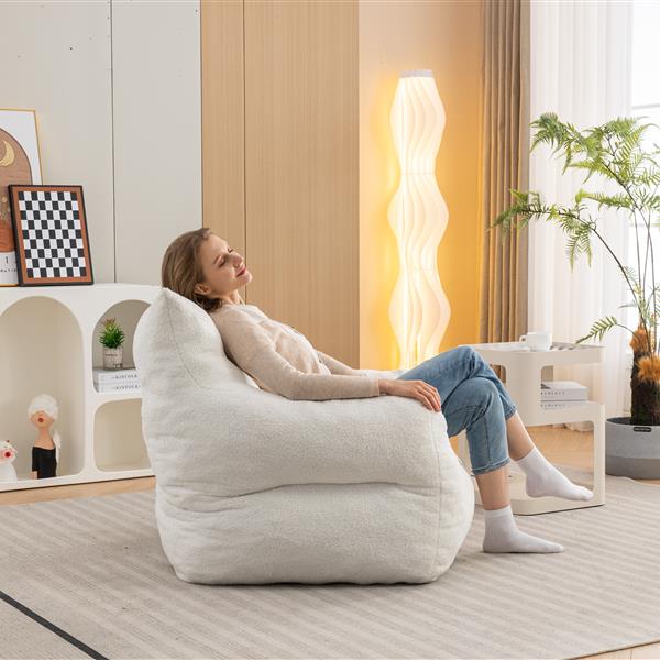 054-Large Size Teddy Fabric Bean Bag Chair Lazy Sofa Chair Sponge filling For Indoor,Ivory