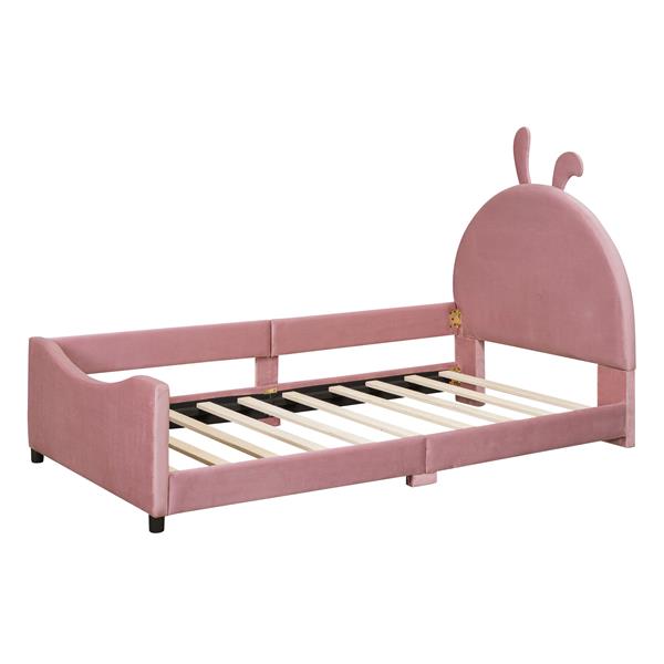 Twin Size Upholstered Daybed with Rabbit Ear Shaped Headboard, Pink