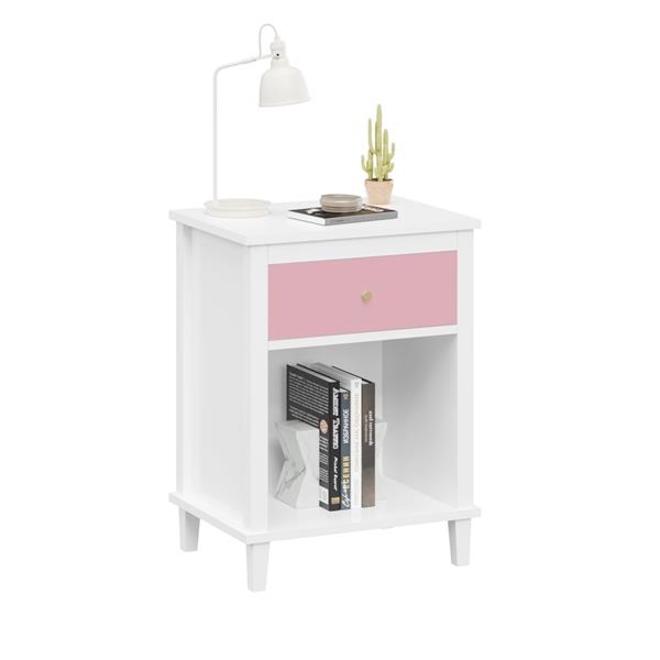 26.77''H Wooden Nightstand with One Drawer One Shelf for Kids, Adults, Pink