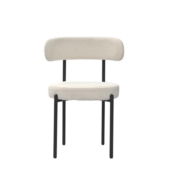 White Boucle Dining Chairs Set of 2,Mid-Century Modern Curved Backrest Chair,Round Upholstered Kitchen Chairs