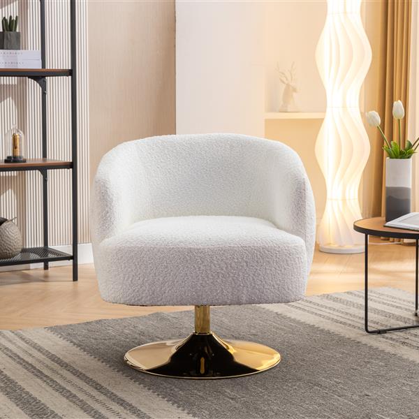 048-Chenille Fabric Swivel Chair With Gold Metal Round Base,White