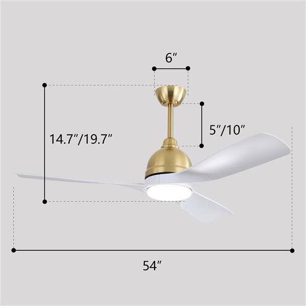 54 Inch Modern ABS Ceiling Fan 6 Speed Remote Control Dimmable Reversible DC Motor With Light and Smart APP Control