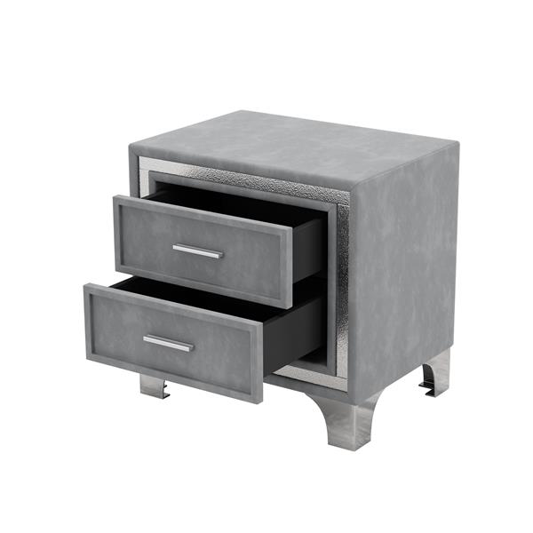 2-Drawer Nightstand with Metal Legs for Bedroom, Mid Century Nightstand Fully Assembled Except Legs and Handles,Velvet Bedside Table-Gray