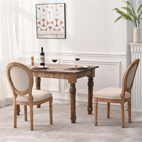 French Country Dining Chairs with Round Back Set of 2, Upholstered, Solid Wood Legs, Side Chairs for Living Room, Wedding Event- Cream