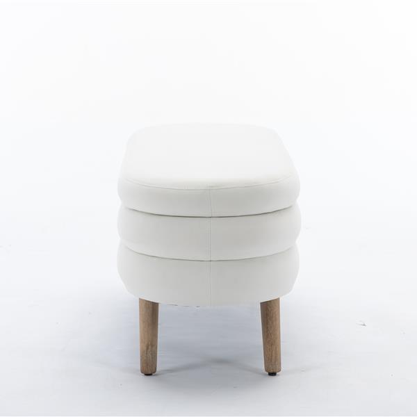 036-Velvet Fabric Storage Bench Bedroom Bench With Wood Legs For Living Room Bedroom Indoor,Ivory