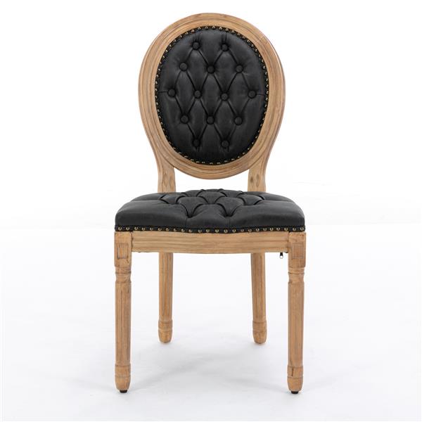 French Style Solid Wood Frame Antique Painting,Hand-pulled buckle decoration PU artificial leather Dining Chair with Nailhead Trim ,Wood Legs,Set of 2,Black,SW1839BK