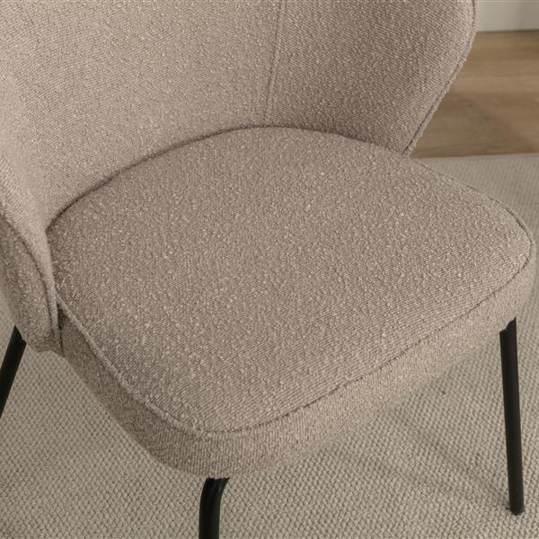 041-Set of 1 Boucle Fabric Dining Chair With Black Metal Legs,Light Coffee