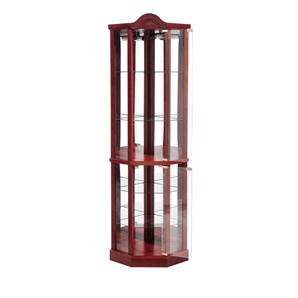 Glass Cabinet Lighted Corner Cabinet Corner Display Curio Cabinet, Glass Display With Light(Included)Bar Cabinet,Wine Cabinet with Adjustable Glass Shelves Carved Decoration Cherry Light(Included)