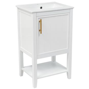 20\\" Bathroom Vanity with Sink, Bathroom Cabinet with Soft Closing Door, Storage Rack and Open Shelf, White